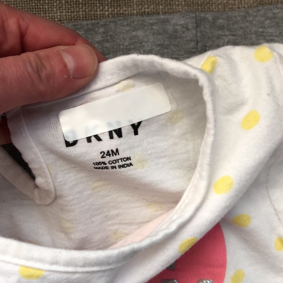 BOGO DKNY 2 piece long sleeve with heart graphic and plan grey leggings 24mo - Picture 3 of 5